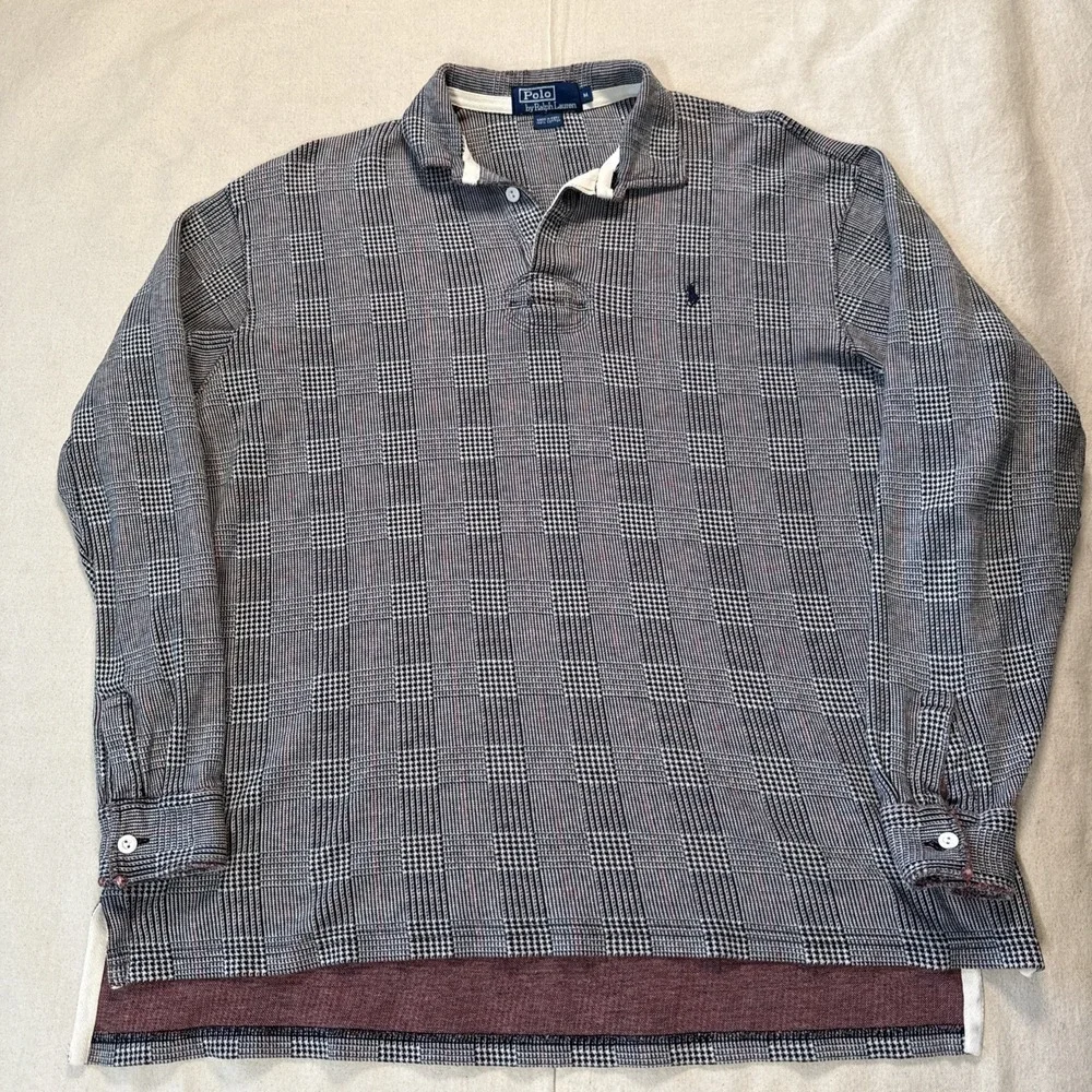 Vintage Polo Ralph Lauren long sleeve 100% cotton houndstooth polo shirt medium